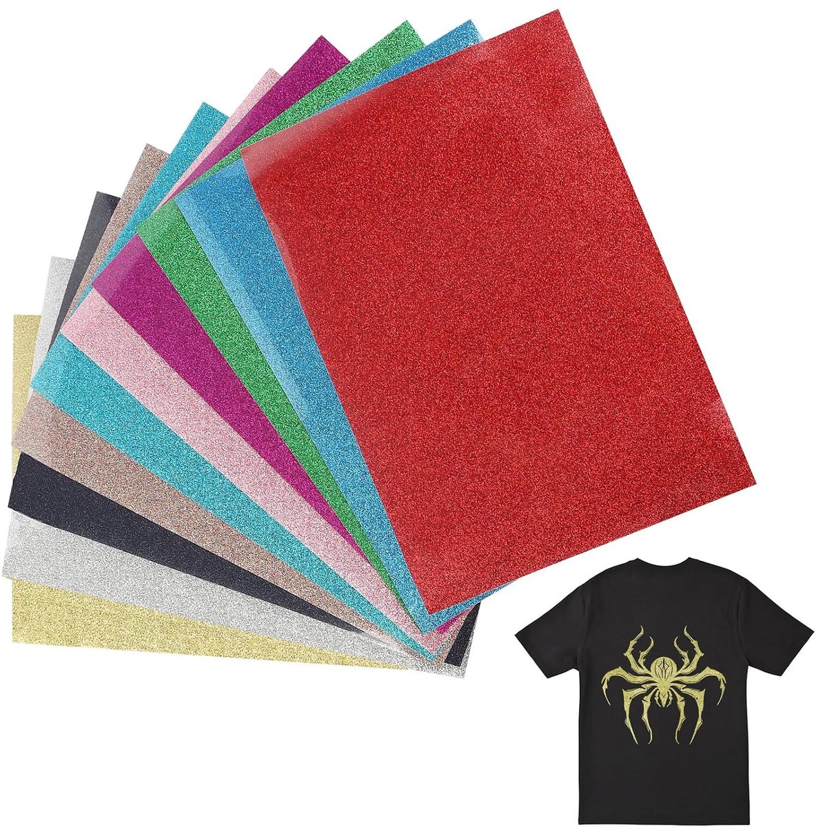10 vellen vinyl om op te strijken, 30,5 x 21 cm, vinyl voor textiel, permanent vinyl, flex om op te strijken, voor T-shirts, hoeden, knutselwerk (10 kleuren)