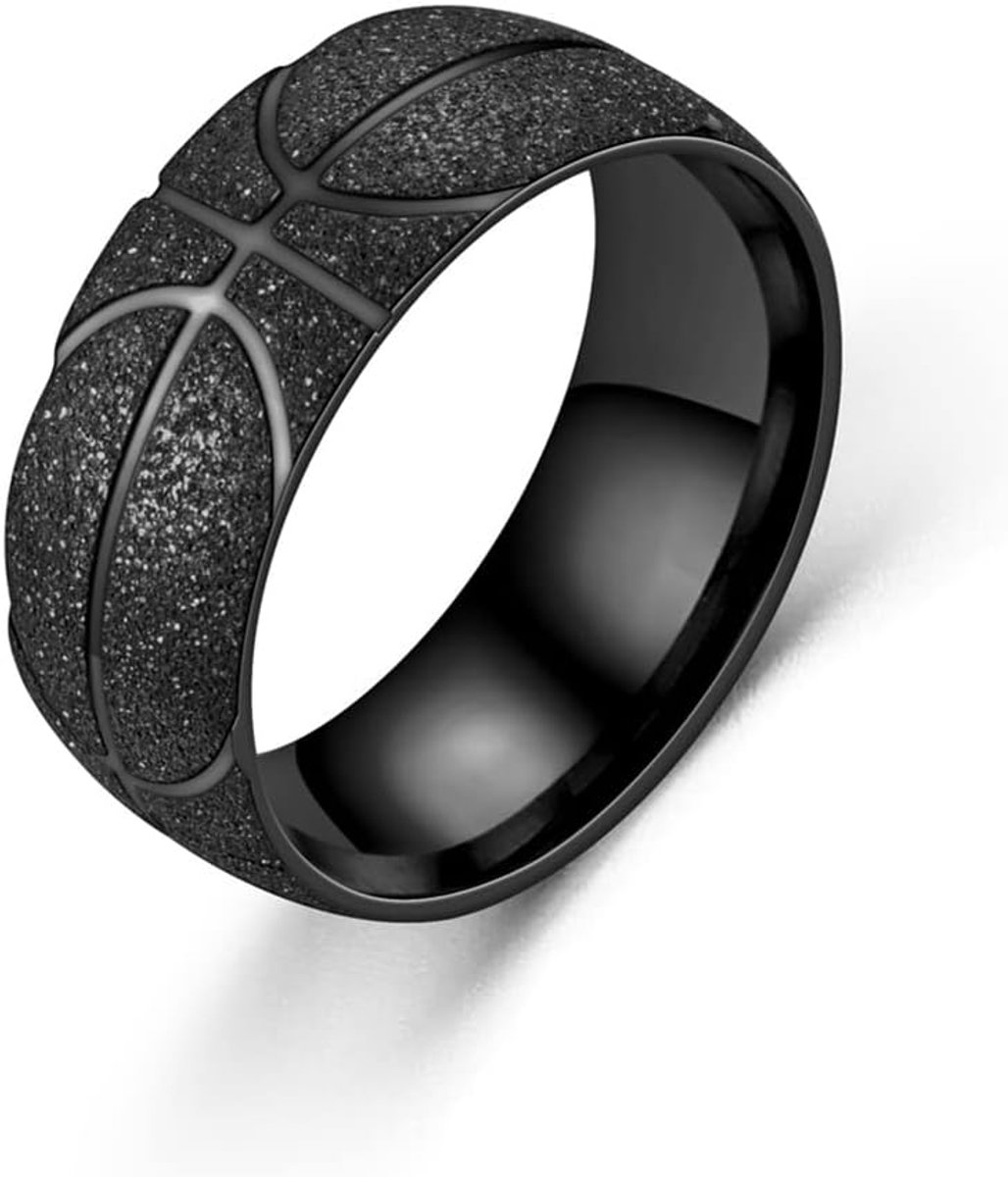 Roestvrij staal basketbalpatroon ring cadeau voor mannen matte streep ringen sport hiphop punk, Roestvrij staal,