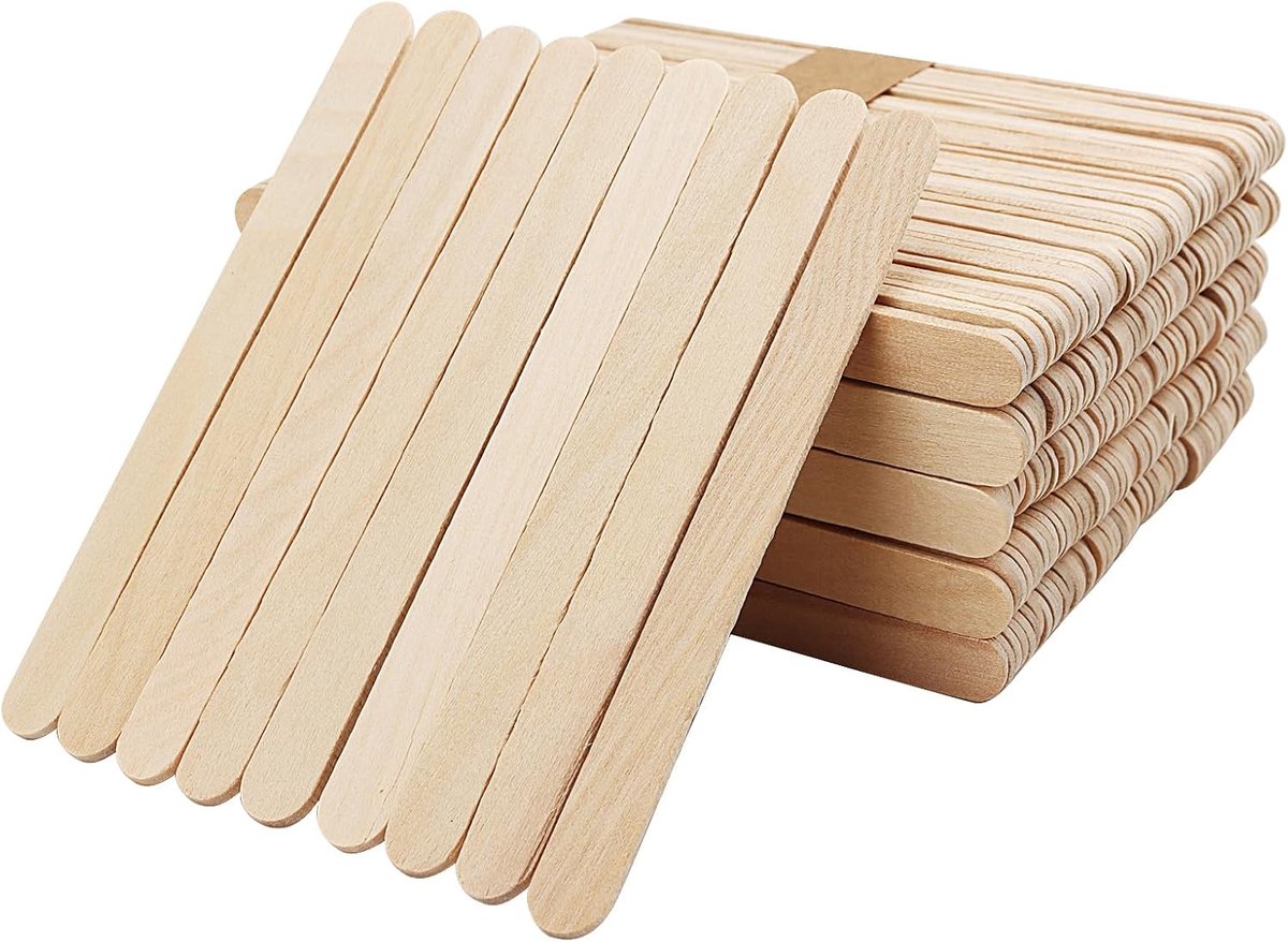 Houten spatels om te knutselen, 114 x 10 x 2 mm, waxen ijsstokjes voor knutselproject