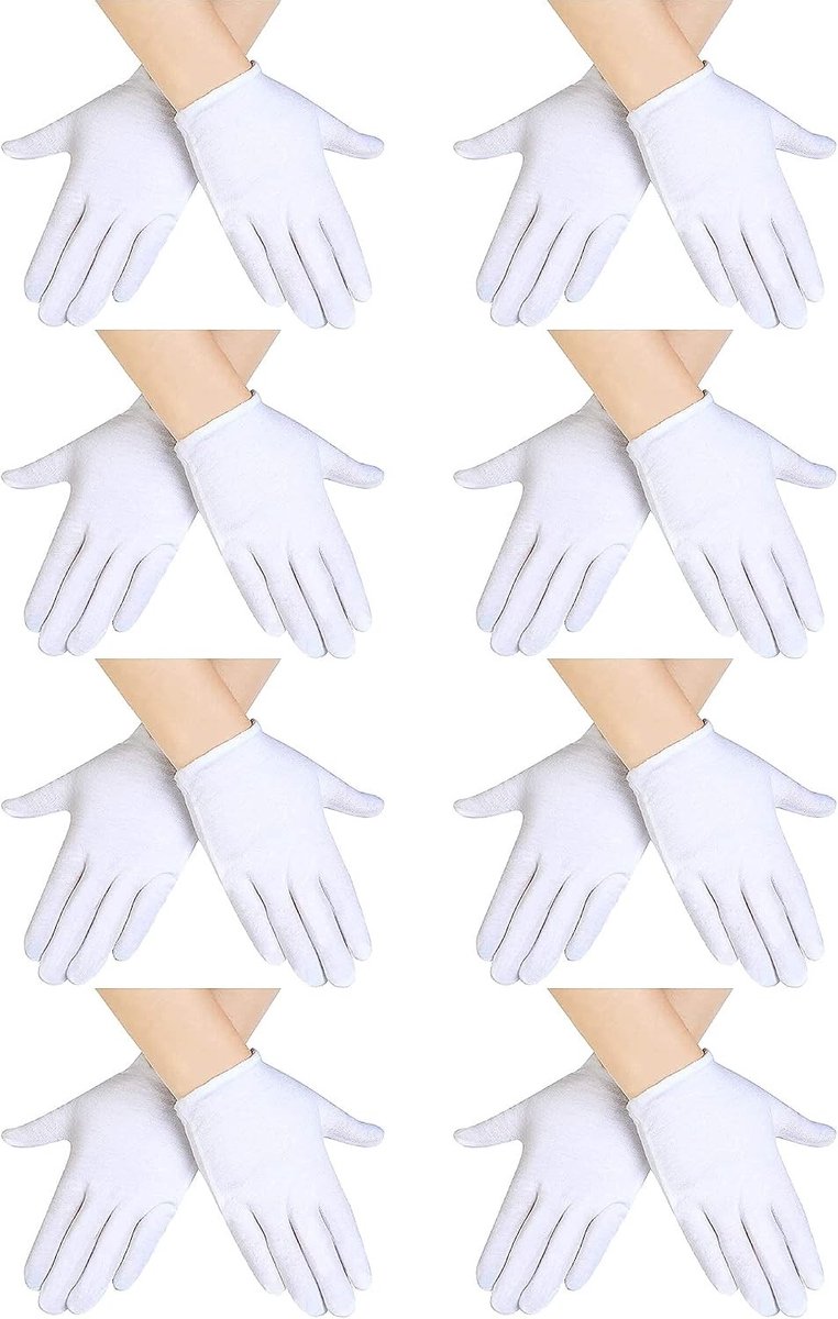 8 Paar Katoenen Handschoenen voor Kinderen - Zachte Witte Kostuumhandschoenen voor Halloween, Cosplay en Feestjes