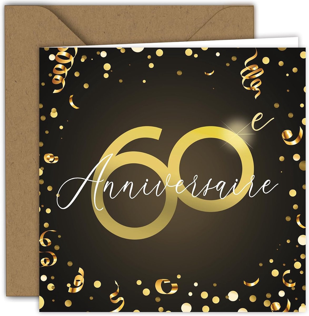 Colibri Verjaardagskaart - gouden jubileum, 60 jaar | gevouwen kaart (15 x 15 cm) - met kraftenvelop - blanco binnenkant