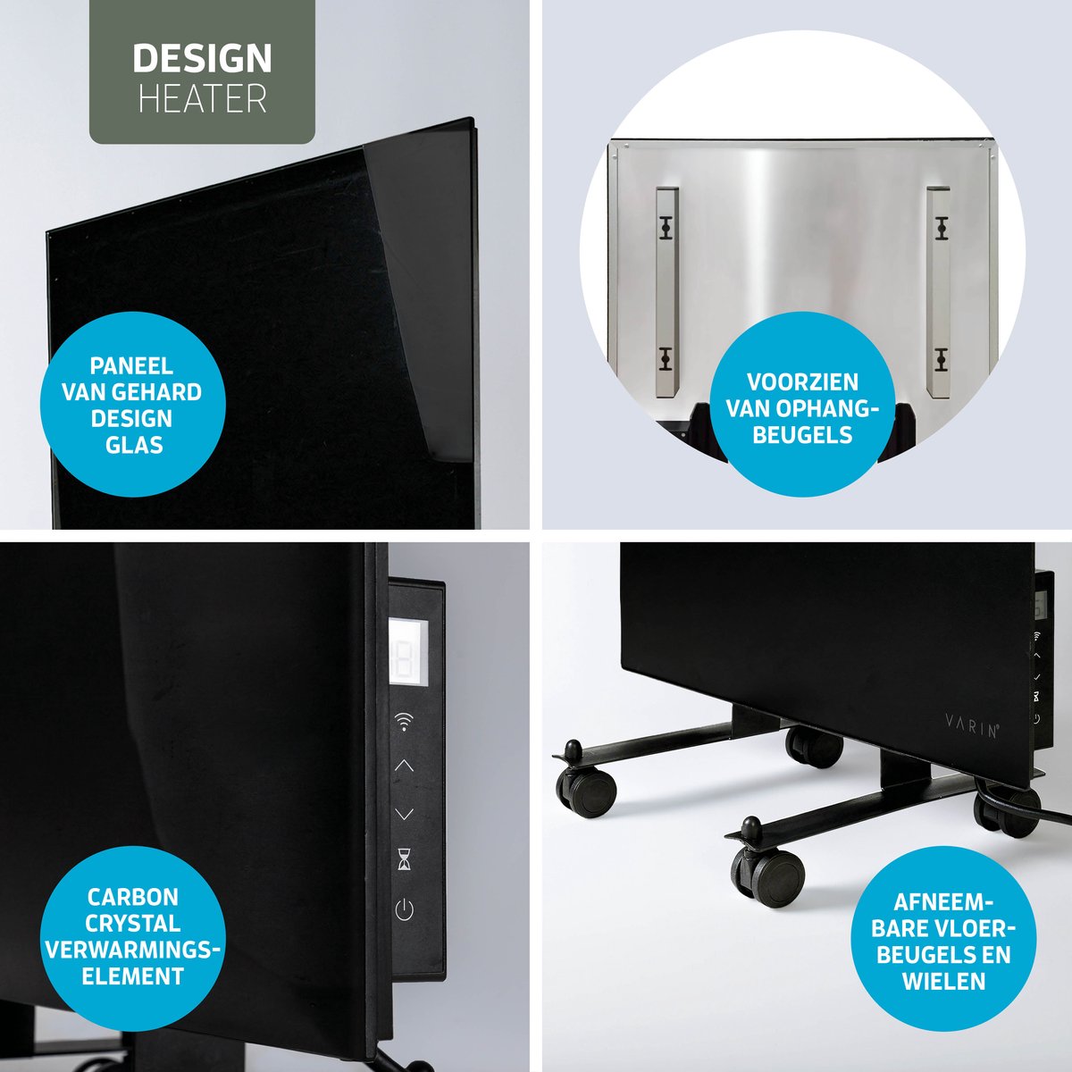 Varin® Smart Design Infrarood verwarmingspaneel - 600W - 100x60cm - Zwart glas - IP24 - Met thermostaat - Wandmontage of verrijdbaar - Elektrische verwarming - Infrarood paneel verplaatsbaar - Kachel - Heater bureau - Terrasverwarmer - Tuya Wifi – foto 7