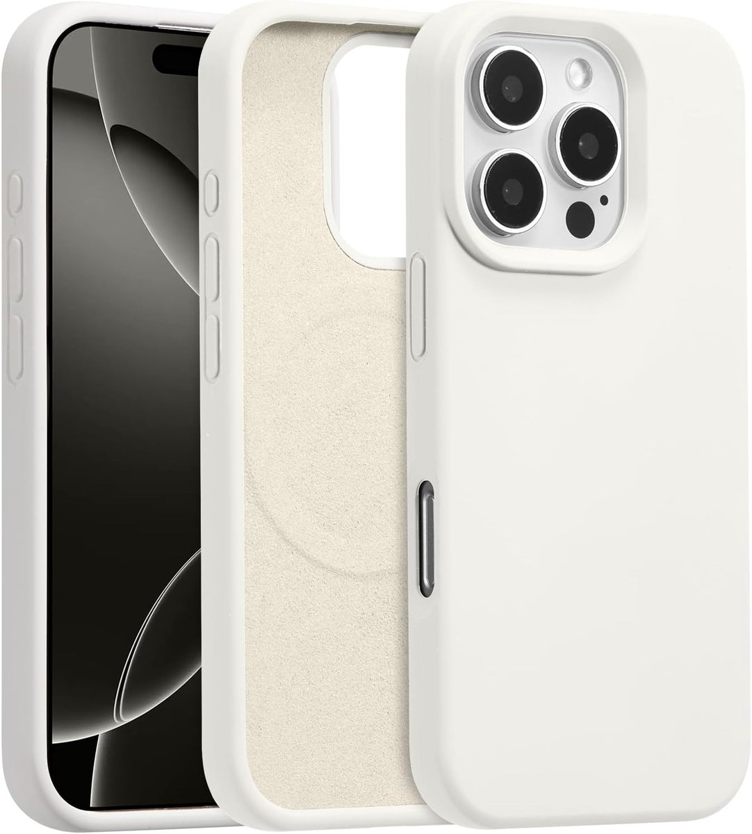 telefoonhoesje voor iPhone 16 Pro - 16,5 inch, compatibel met MagSafe, schattig effen kleur, slanke hoes, zachte gladde mat, schokbestendige beschermhoes, wit