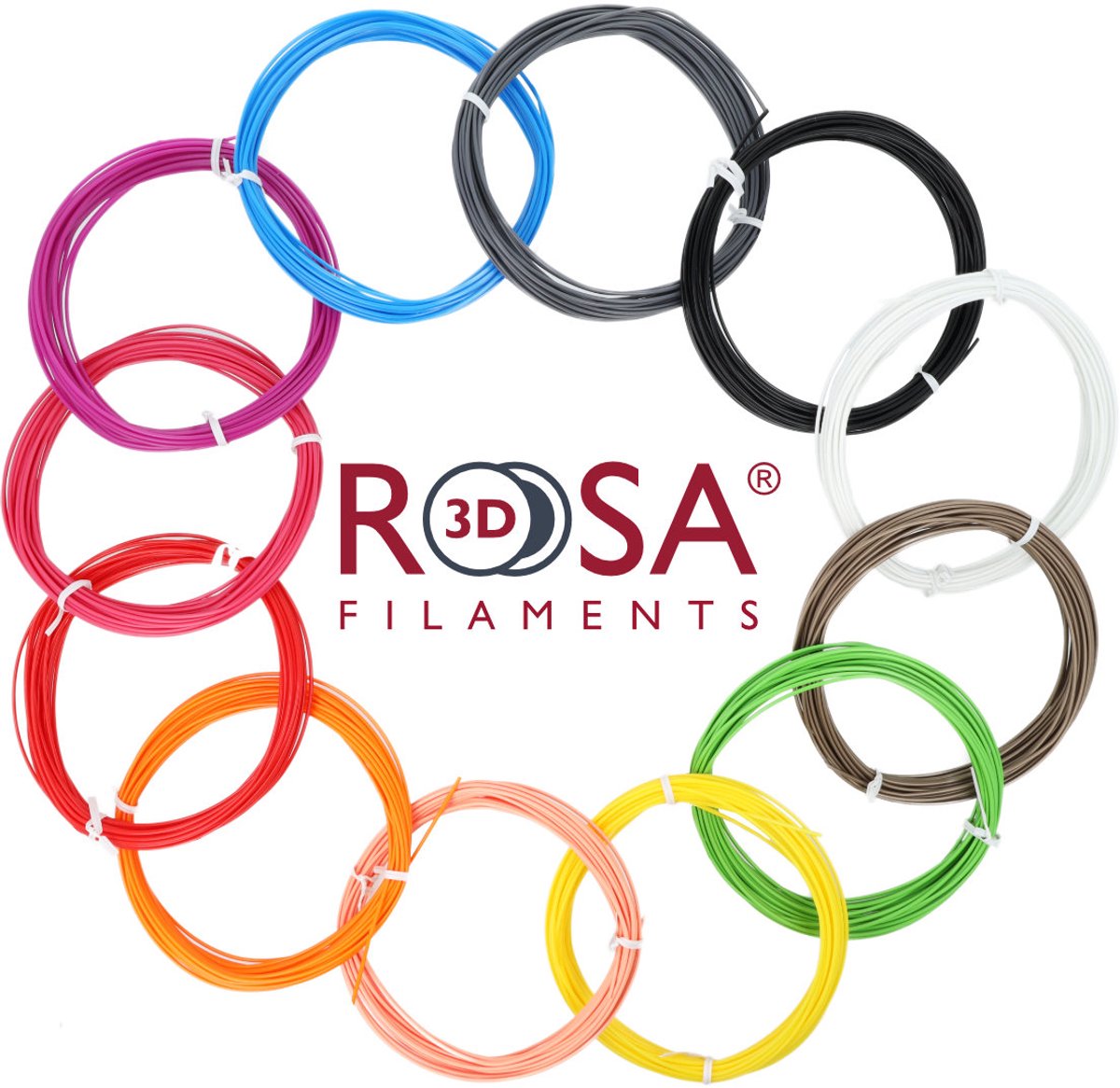 Rosa3D PLA Set 12 basic Kleuren 30 g Per kleur (10 m) 1,75 mm voor 3D-pennen Filament