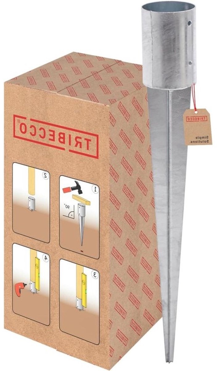 Houten paalhouder - Grondanker staal - Omheining bouwen - Thermisch verzinkt - 101 mm x 900 mm - Zilver