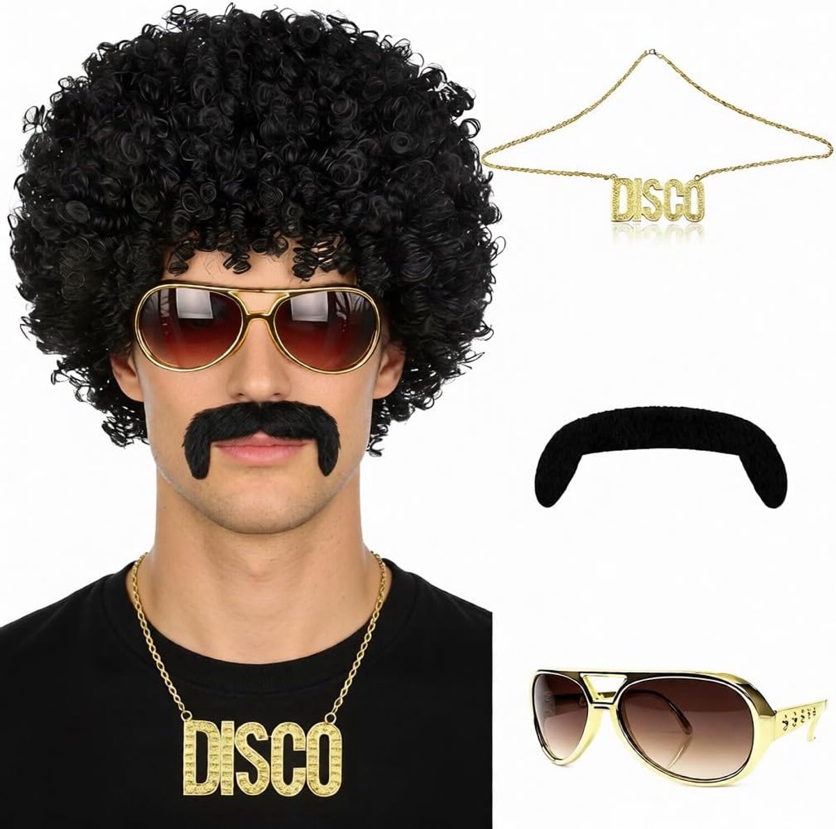 Funky Afro Pruik, Vokuhila Pruik voor heren, Nieuwigheid Mannen Kort Krullend Afro, 60s 70s Hippie Fancy Dress Heren Accessoires