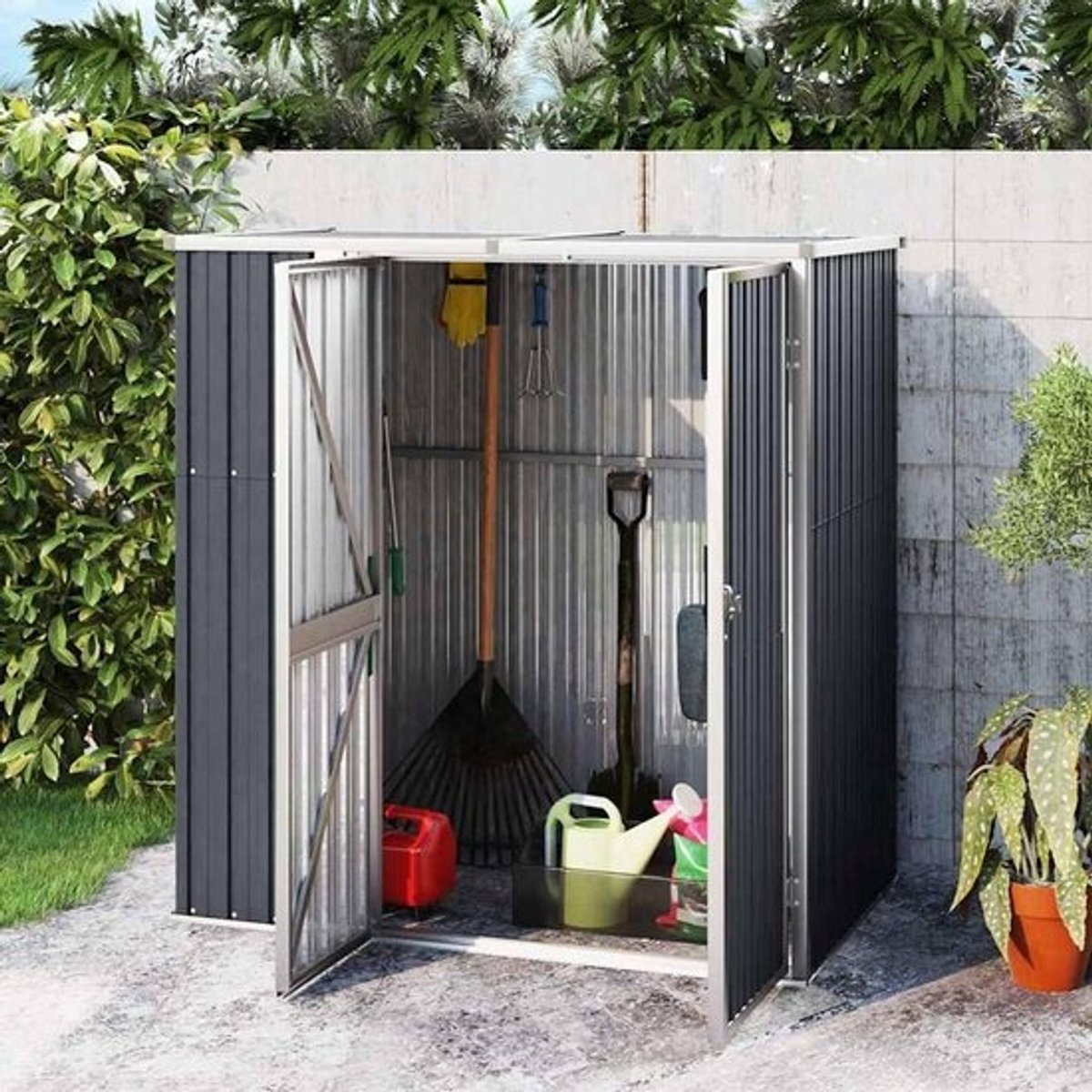 Gereedschapsschuur - Tuinopberger - Tuinspullen Opbergen - Schuin Dak - 161x89x161 cm - Antraciet