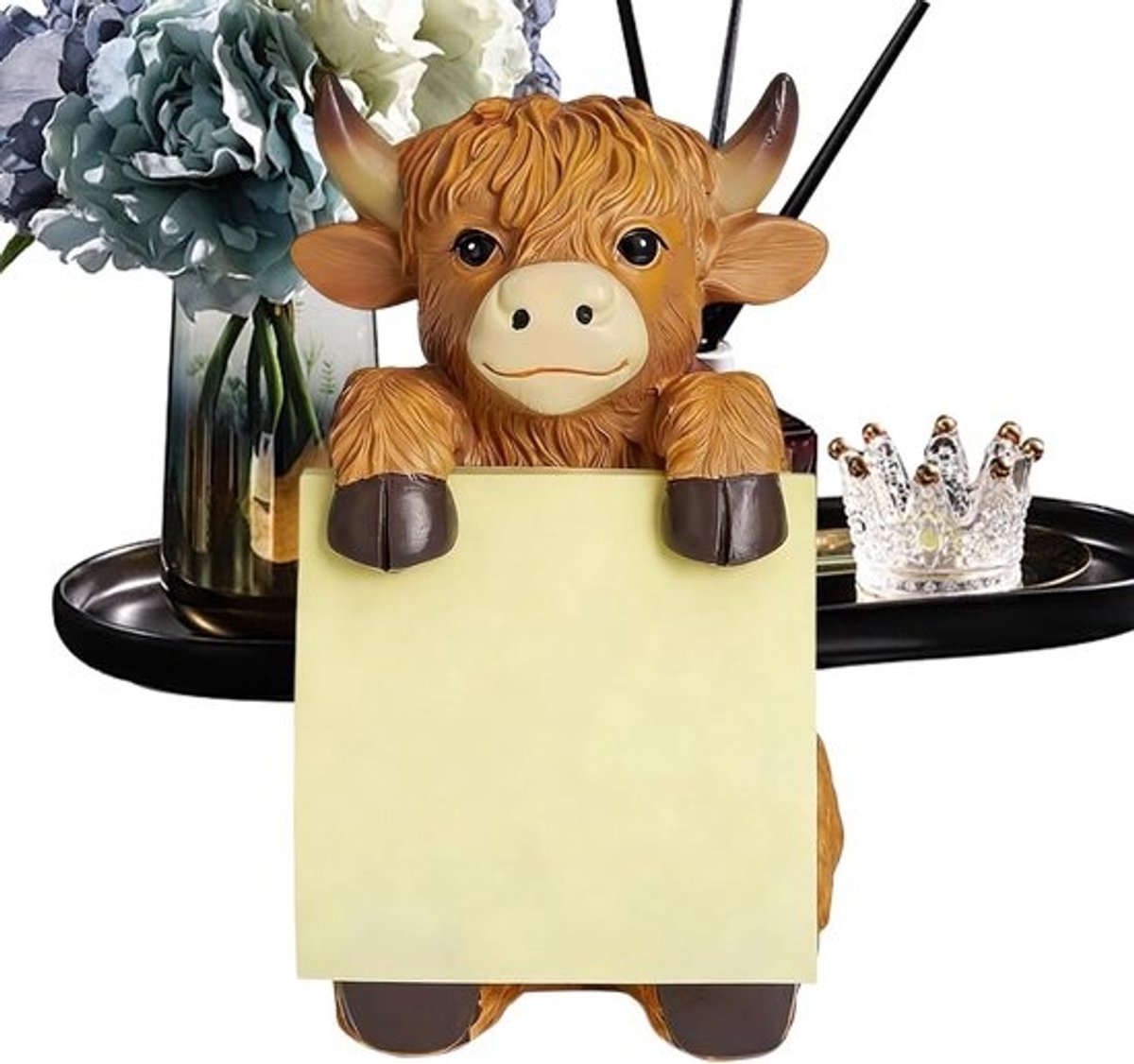 Sticky Note Houder - Memo Pad Dispenser - Bureau Organisatie - Koe Vorm - 13.5 cm Hoog - Bruin