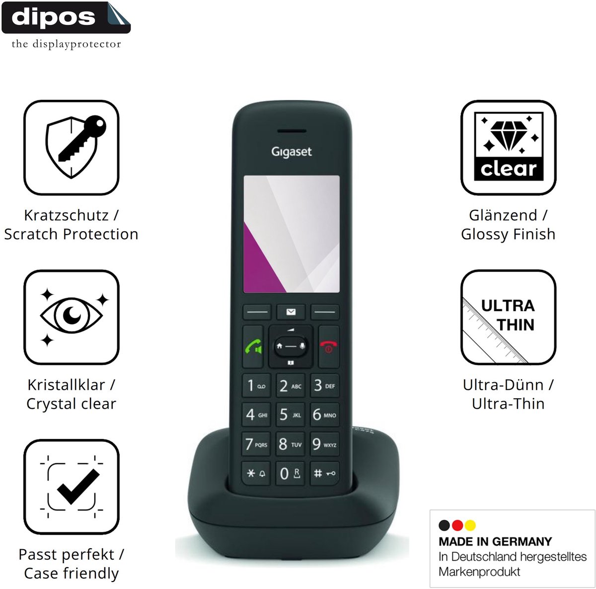 dipos – 4x Beschermfolie geschikt voor Gigaset C575A | Krasbestendige & heldere Screenprotector Ultra-Thin