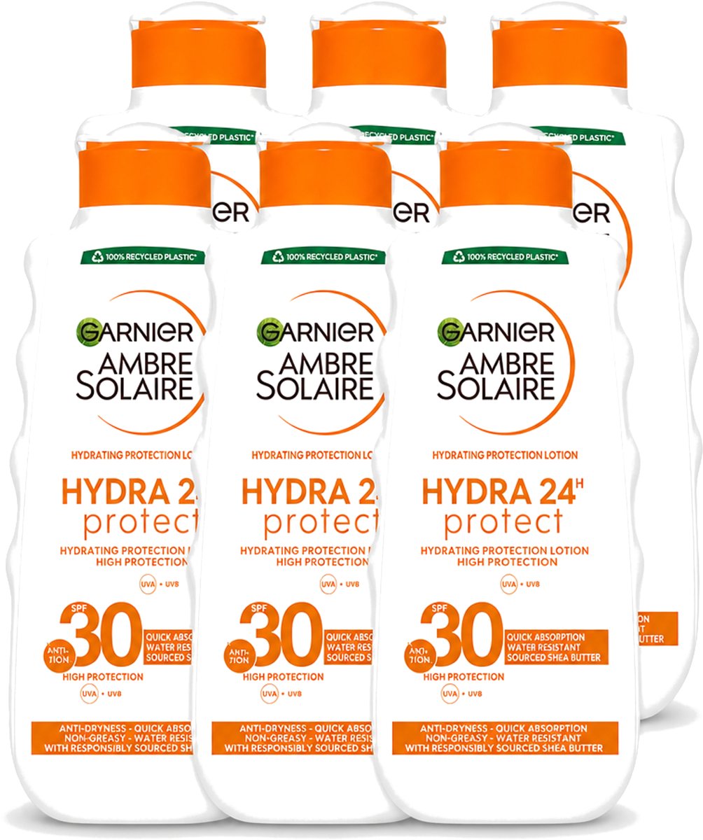 6 x Garnier - Ambre Solaire - Hydraterende Zonnebrand Melk - SPF 30 - 200 ml - Voordeelverpakking - 6 stuks