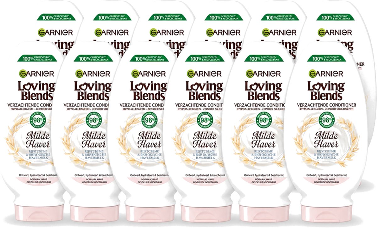 12 x Garnier - Loving Blends - Conditioner - Milde Haver - Normaal Haar & Gevoelige Hoofdhuid - 250 ml - Voordeelverpakking - 12 stuks