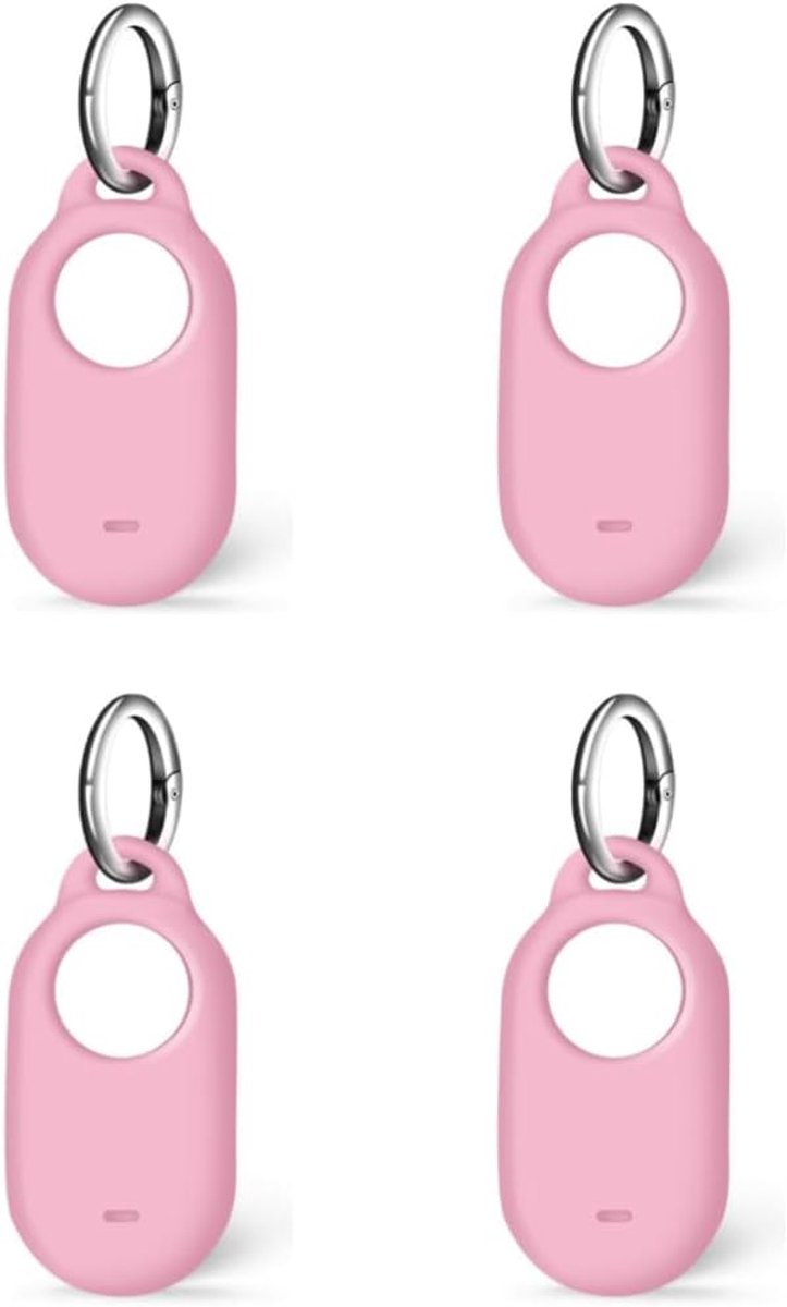 4 stuks siliconen hoesjes voor Samsung Galaxy SmartTag 2, 4 stuks beschermhoes met sleutelhanger, compatibel met SmartTag 2 (roze)