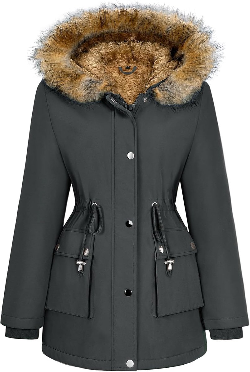 Dameswinterjas, parka, fleece gevoerd, warme winterjas met capuchon, outdoorjas