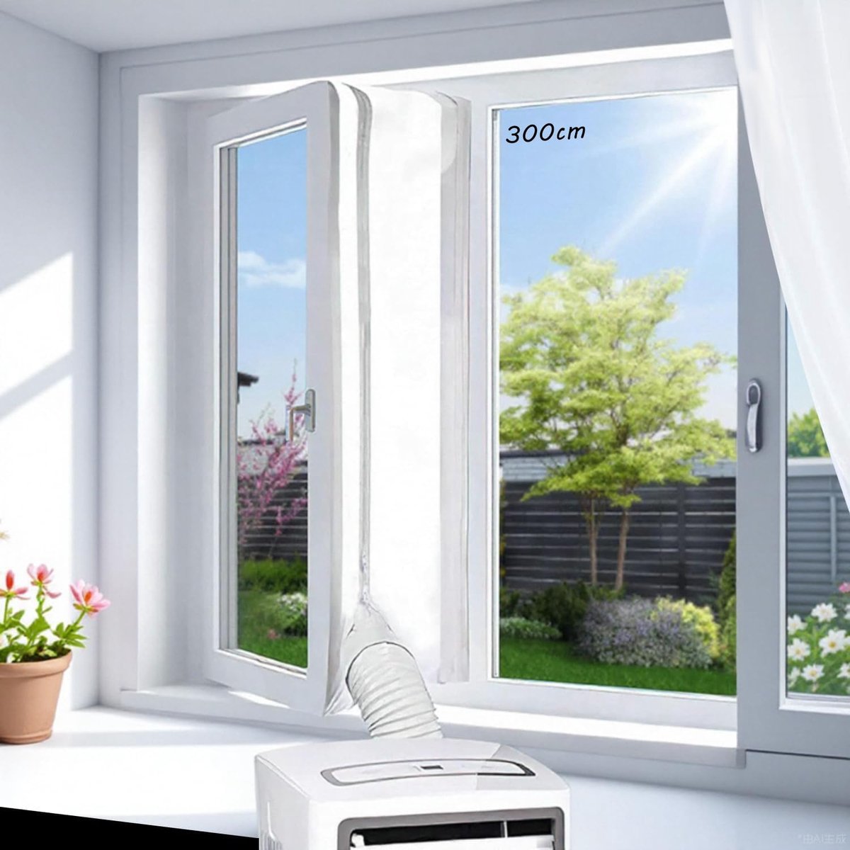 Raamafdichting voor airconditioners, afdichting ramen airconditioning, raamafdichting voor mobiele airconditioners, draagbare AC-raamafdichtingsset met ritssluiting en kleefsluiting (300 cm)