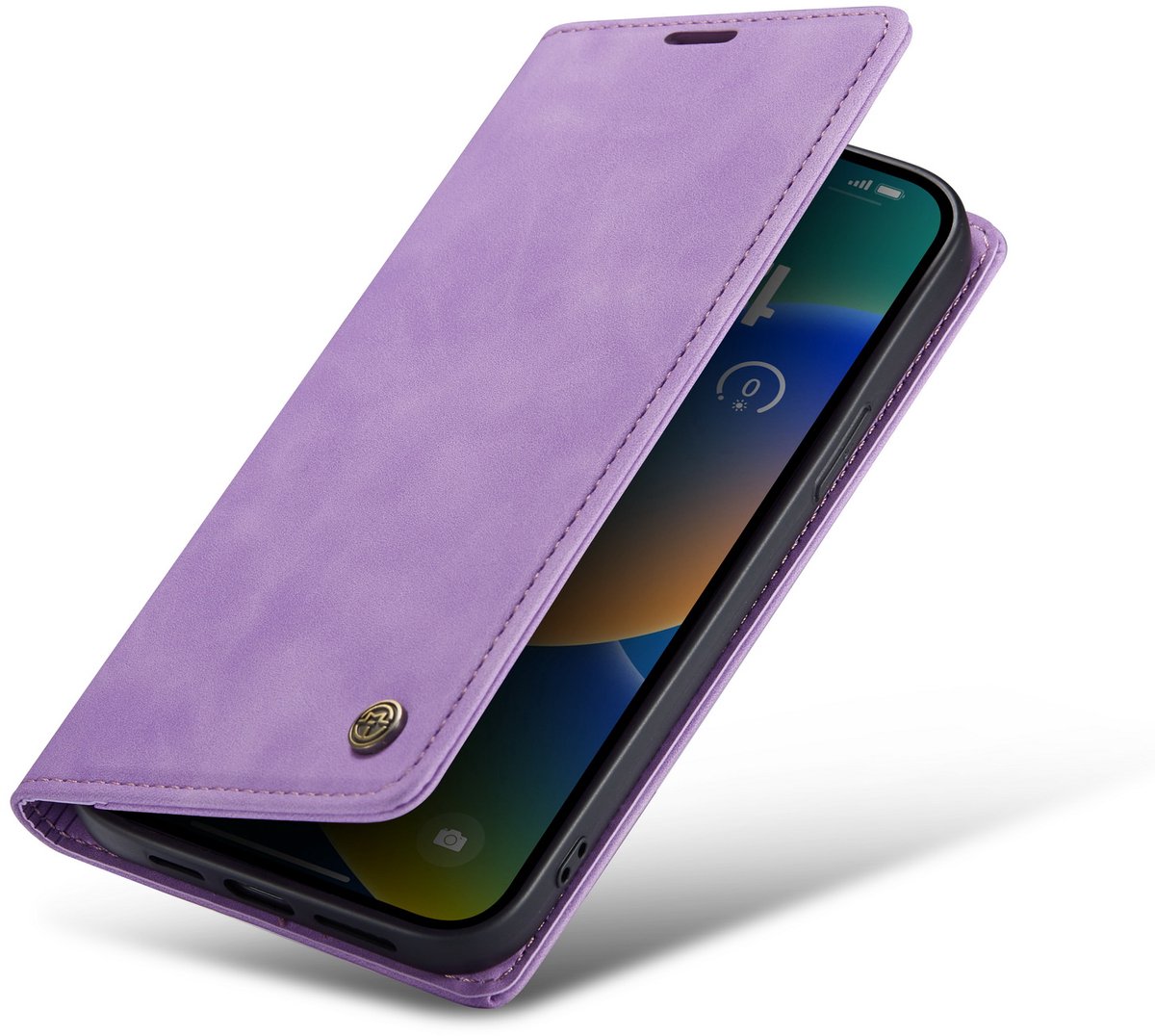 Casemania Hoesje Geschikt voor Apple iPhone 18 Pro - Bright Lila - Dunne Bookcase met Pasjeshouder - Slim Wallet Case - Paars