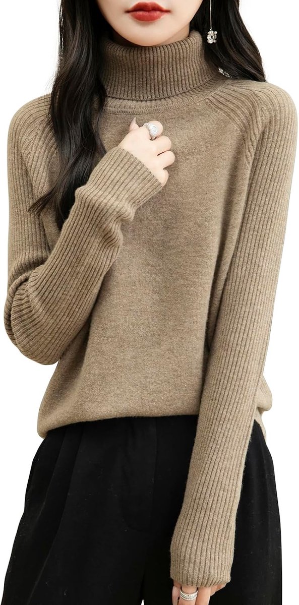 Dames 100% merinowol coltrui 2024 herfst winter warme zachte lange mouwen elegante gebreide trui
