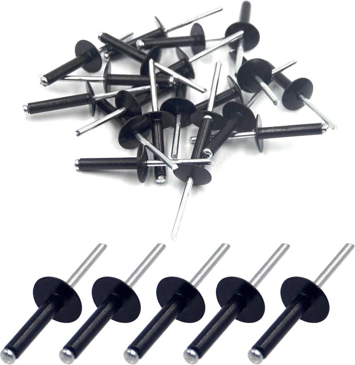 Blinde klinknagels met grote flens 4,8 mm x 25 mm, pak van 50 (zwart)