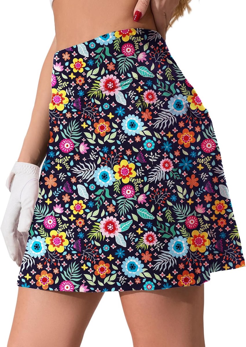 Rok voor dames, zomer, tennisrok met broek eronder, hoge taille, activewear skort, sportrok, golfrok met 4 zakken