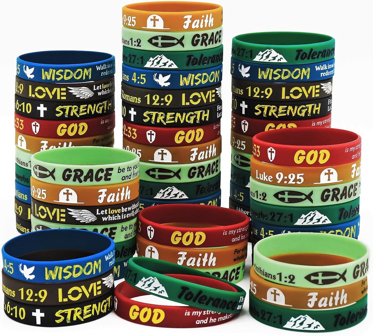 Bijbelverzen rubberen armbanden, christelijke religieuze siliconen polsbandjes, inspirerende rubberen armband voor mannen en vrouwen, tieners, feestartikelen, kerkgeschenken