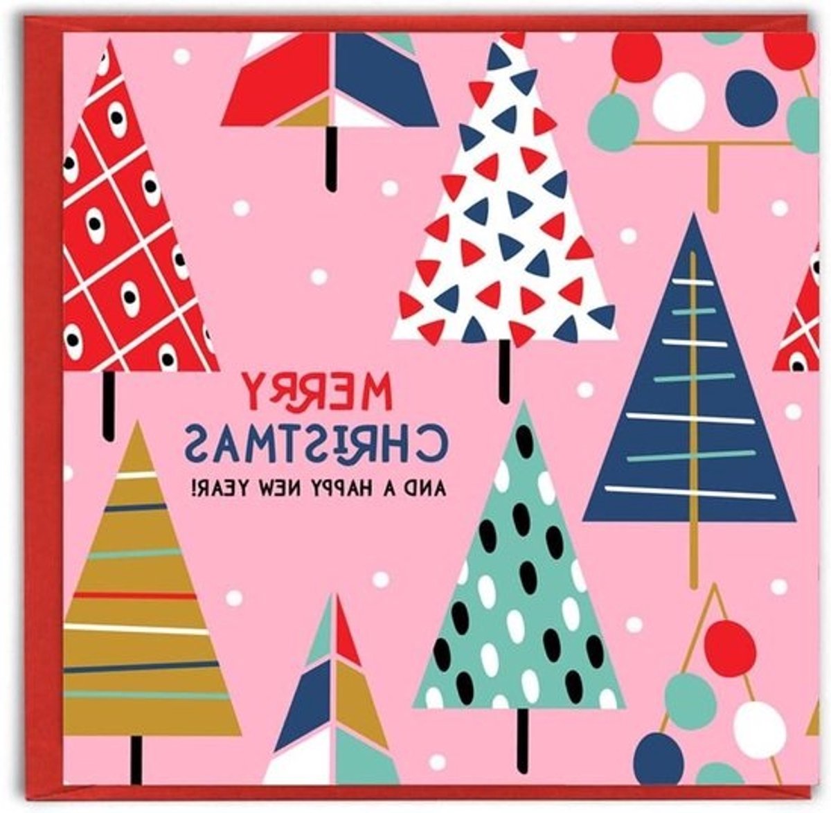 Kerstkaart - Wenskaart Kerst - Kerstgroeten Versturen - Feestelijke Illustratie - 15 x 15 cm - Roze