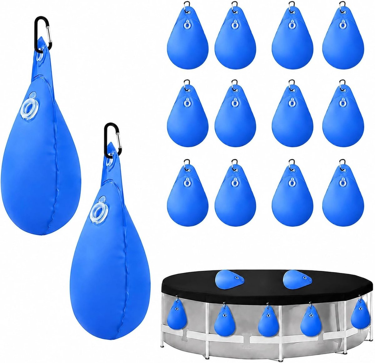 12 stuks zwembadafdekkingsgewichten voor winterzwembad, waterzakken, verzwaringszakken met haken en afdekzeil (blauw)