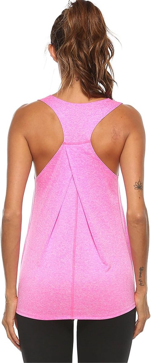 Tank Top Losse Sport T-shirt Mouwloze Racerback Yoga Fitness Running Vest Workout Gym Jogging Shirts Casual Basic Stijl S-2XL, roze, XXL