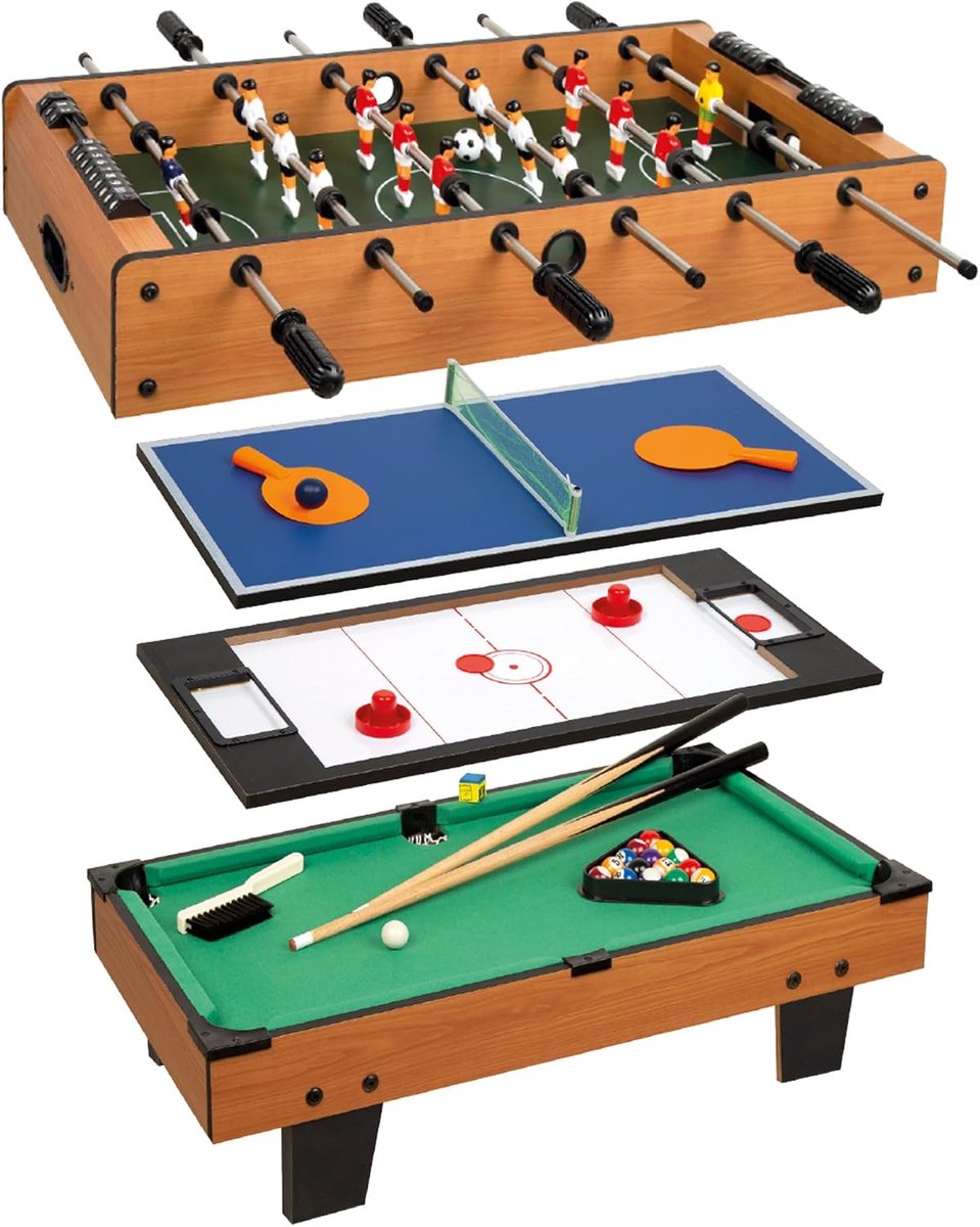 CB Games 85327 Multispeeltafel, 4-in-1, afmetingen 81 x 43 x 27 cm, tafelvoetbal, biljart, tafeltennis, hockey, tafelspel voor kinderen, multifunctioneel speelgoed