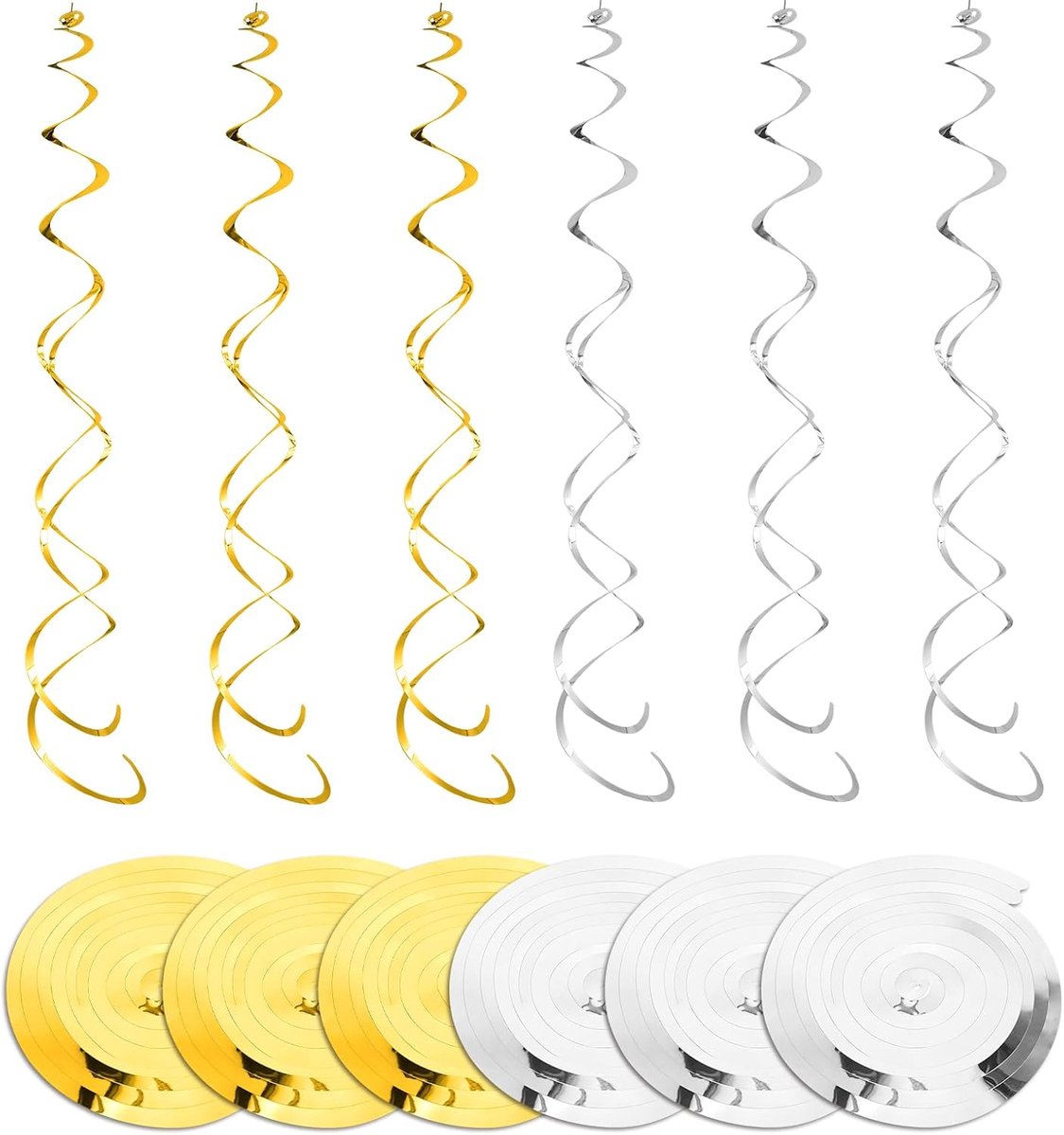 36 stuks werveldecoratie, hangend, luchtslangen, goud, zilver, spiraalslinger, plafondhangers, folieswirls, luchtslangen voor verjaardag, bruiloft, Kerstmis, feestdecoratie, carnaval, babyshower (goud