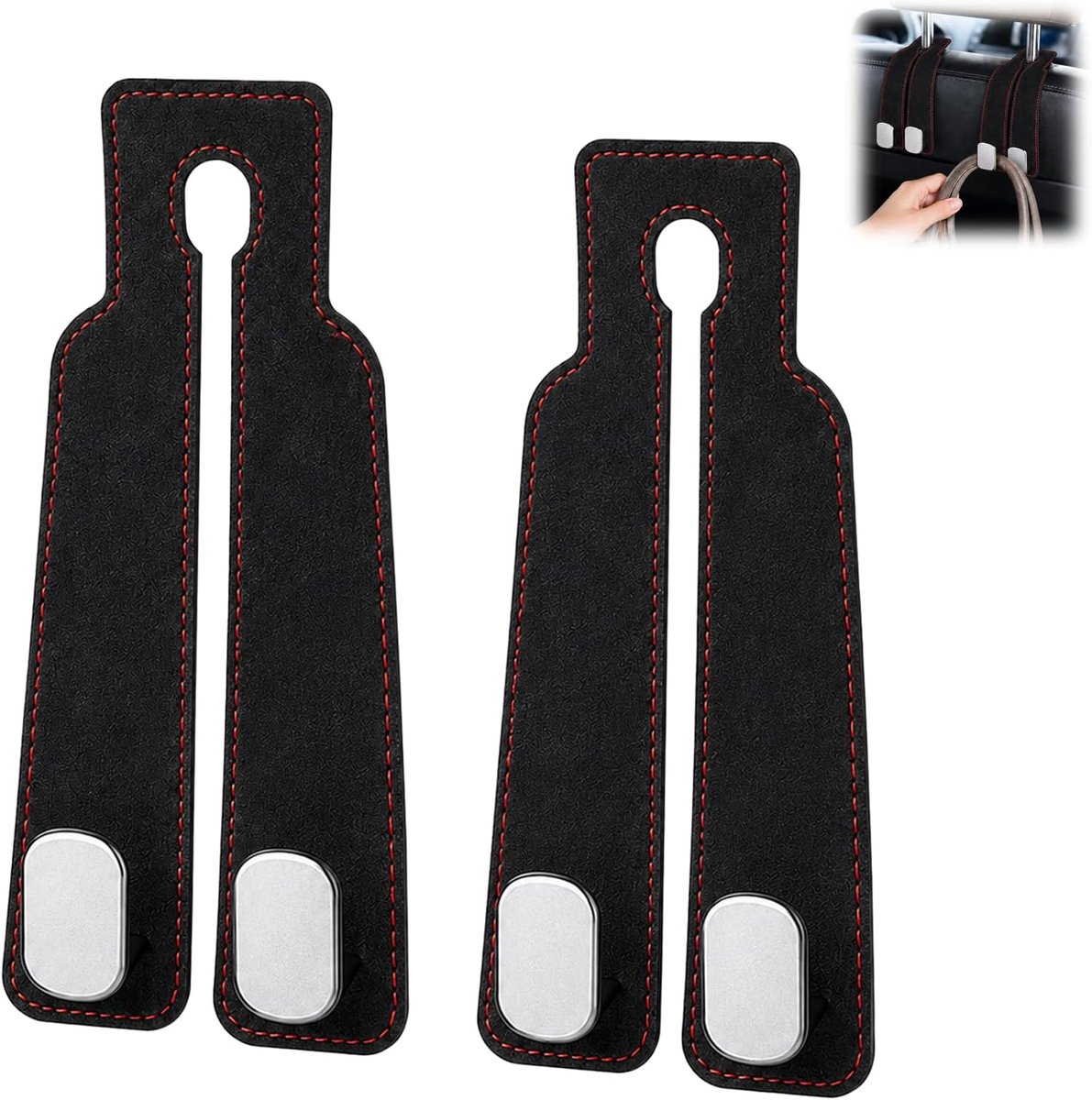 2 stuks universele haken voor hoofdsteun, autostoel, dubbele haken, handtas, achteraan, accessoires voor het ophangen van jassen, portemonnee, tablets en voorwerpen, organizer voor autostoel, zwart