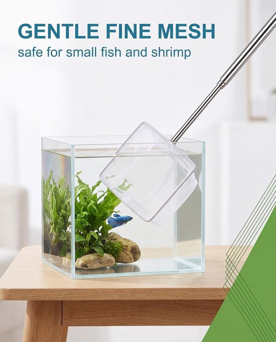 2 stuks aquariumschepnet, klein, fijnmazig, vierkant en rond, voor vissen en garnalen, fijn visnet voor nano-aquarium, mini-vijvers en vijvers — afbeelding 2