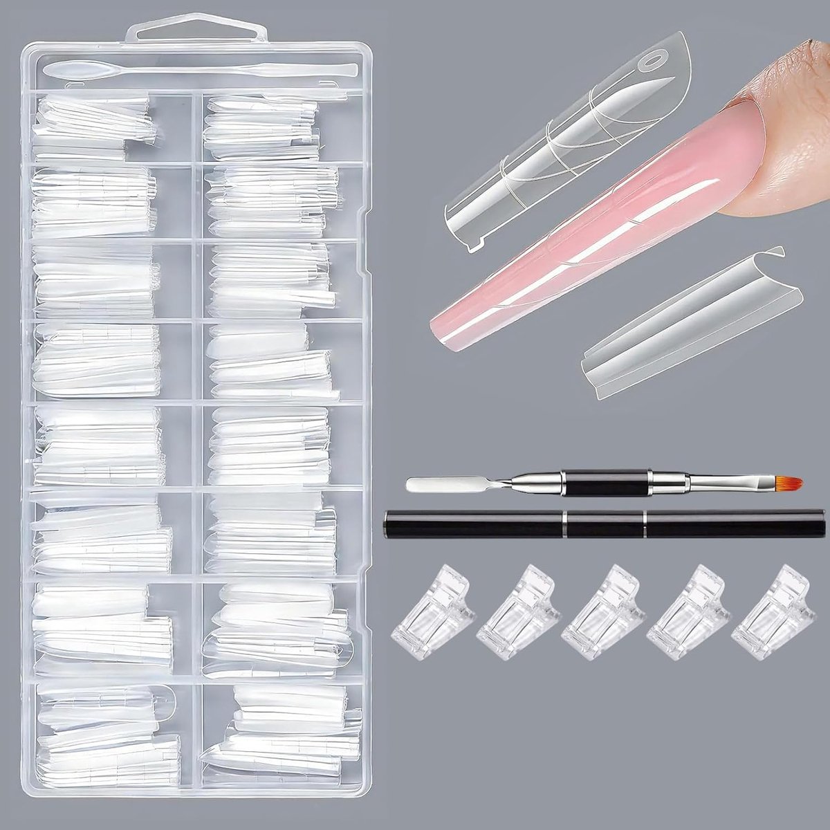 Tips voor gelnagels, 256 stuks, transparant, amandelvorm, nageltips