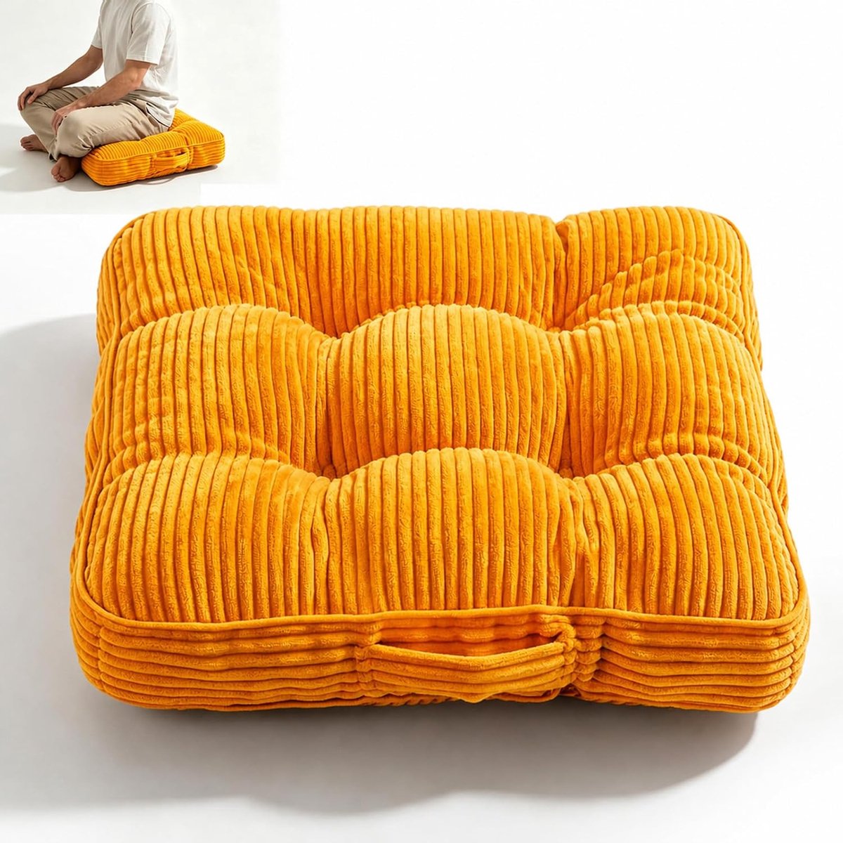 Zitkussen met schuimvulling, wasbaar antislip vloerkussen voor stoelen en banken binnen en buiten, oranje