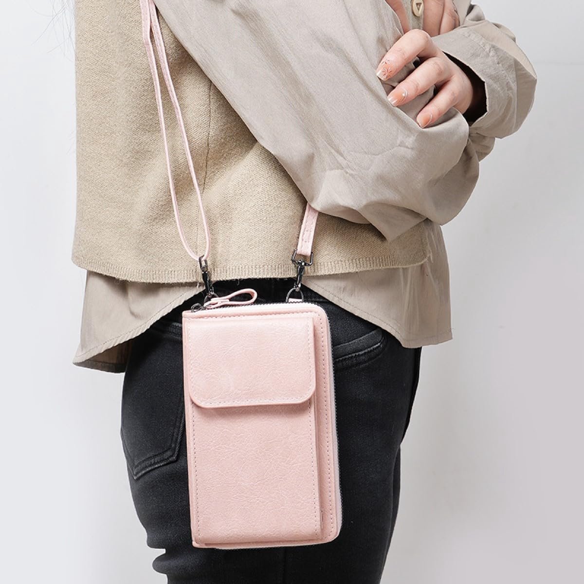 Portemonnee, mobiele telefoon om te hangen, mobiele telefoon schoudertas, portemonnee, kleine schoudertas met hoofdtelefooningang, crossbody schoudertas