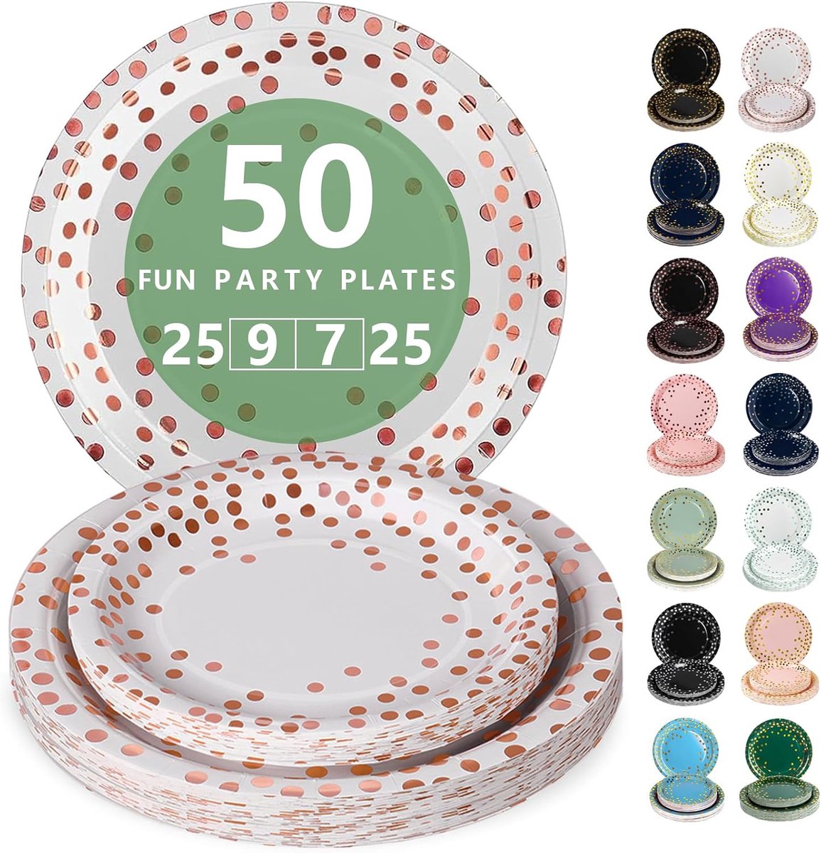 Roségoud Papieren Borden Set - 50 Delig Feestservies - 25 Dienborden 23cm + 25 Dessertborden 18cm - Voor Verjaardagen, Feesten & Gezelligheid