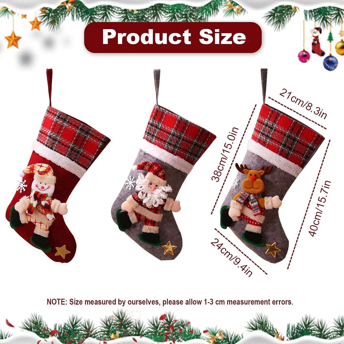 3 stuks kerstsok, Nikolaussok voor kerstdecoratie, Nikolauslaars om te vullen, kerstsok voor kerstdecoratie, kerstcadeaus voor open haarddecor