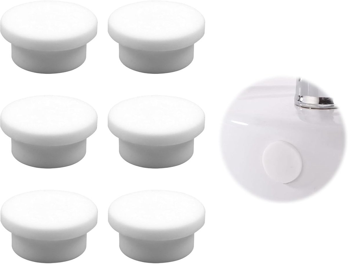 6 stuks siliconen overloopafdekking, afdekking voor wastafels voor gaten van 22-24 mm, overloopstop voor wastafel en wastafel, ring voor badkamer, wit