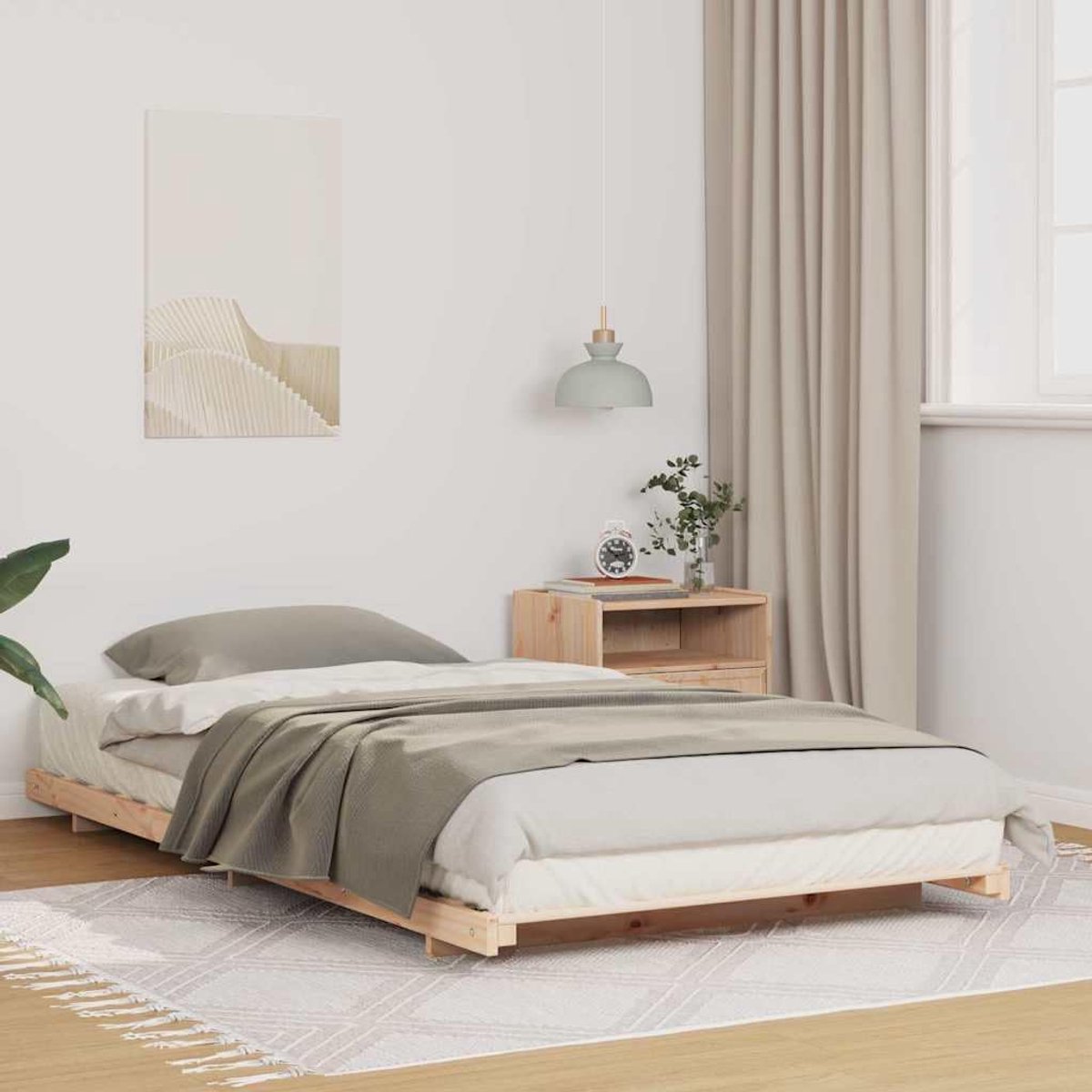Grenenhout platformbedframe minimalistisch model Bruin 90 x 220 cm