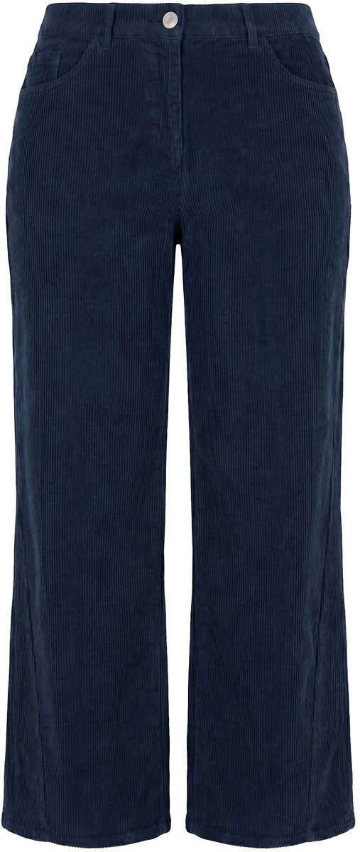 Ulla Popken - Dames - Corduroy broek Mary wijde pijpen comfortabele tailleband - Marine - Maat 62