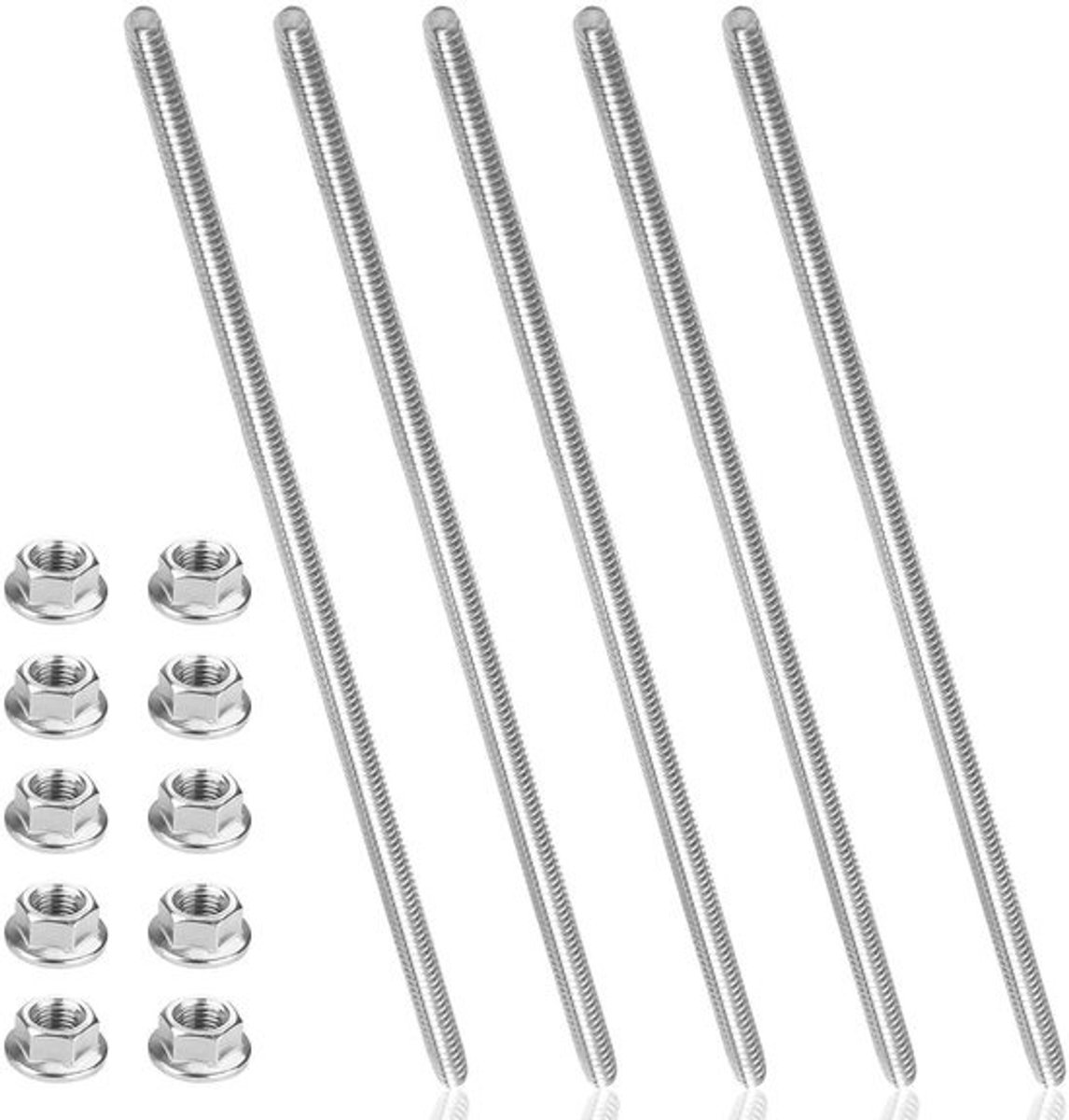 Draadstang Set - Bevestigingsstang - Robuust Bevestigen - Roestvrij Staal 304 - M8 x 30cm - Zilver
