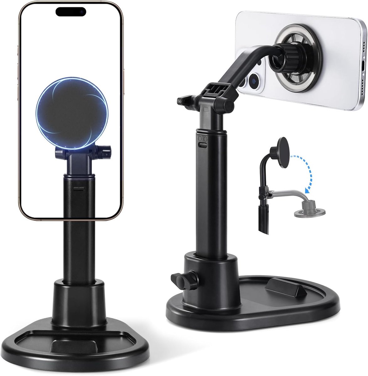 Mobiele telefoonstandaard voor tafel, in hoogte verstelbare mobiele telefoonhouder, bureau voor films, 360° draaibare Mag-Safe mobiele telefoonhouder, compatibel met iPhone16/15/14