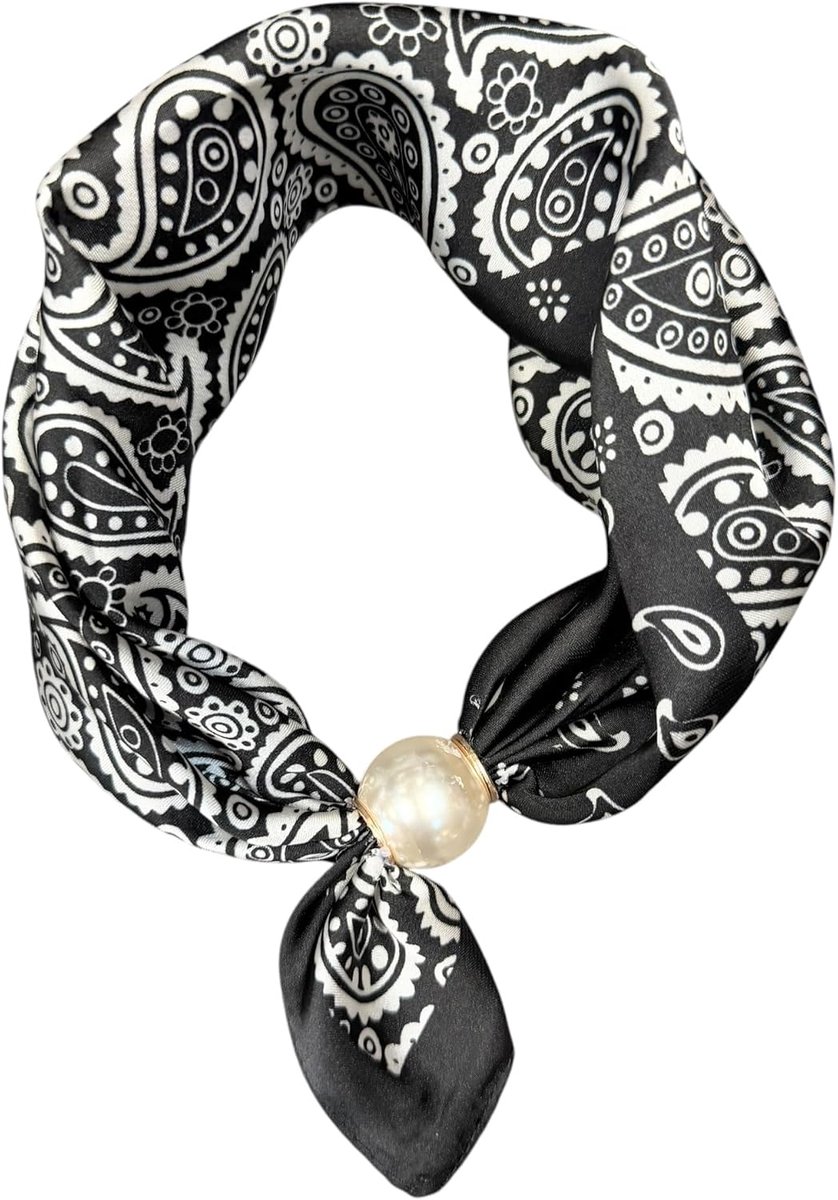 Halsdoek voor dames met parelring, kleine zijden doek voor dames, modieuze sjaal voor hals, haar en tas