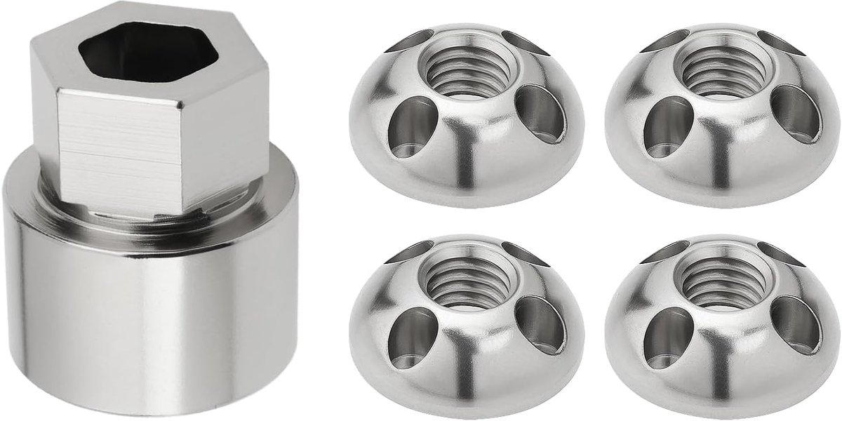 Dailygoods- Anti-diefstal Moer Set - Roestvrij Staal - M8 Schroefdraad - 4 Gaten - 4 Moeren/1 Slot - Duurzaam en Corrosiebestendig - Beveiligingsmoer