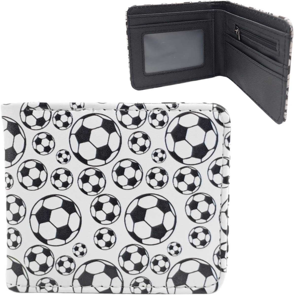 Bifold portemonnee met voetbalprint, kunstlederen studentenportemonnee met kaartsleuven, munt met ritssluiting en transparant fotovenster, voor jongens en jongeren