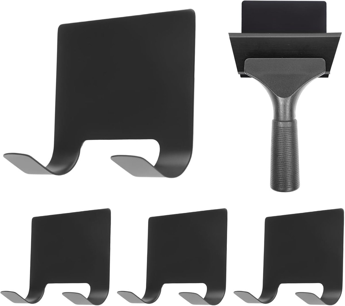 Dailygoods- Douchewisser - 4 Stuks - Roestvrij Staal - Zelfklevende Haak - Badaccessoires - Zwart - Hoogwaardig Materiaal