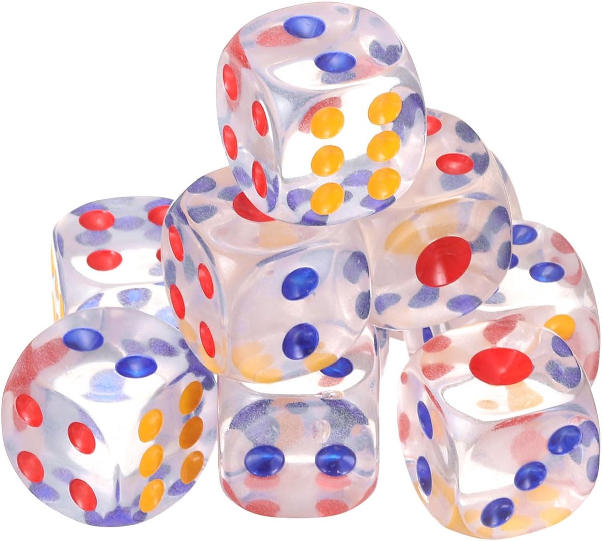 10 stuks met 6 zijden van acryl, 18 mm/0,71 inch, afgeronde hoeken, transparant, D6 voor bordspellen, themafeesten, transparant