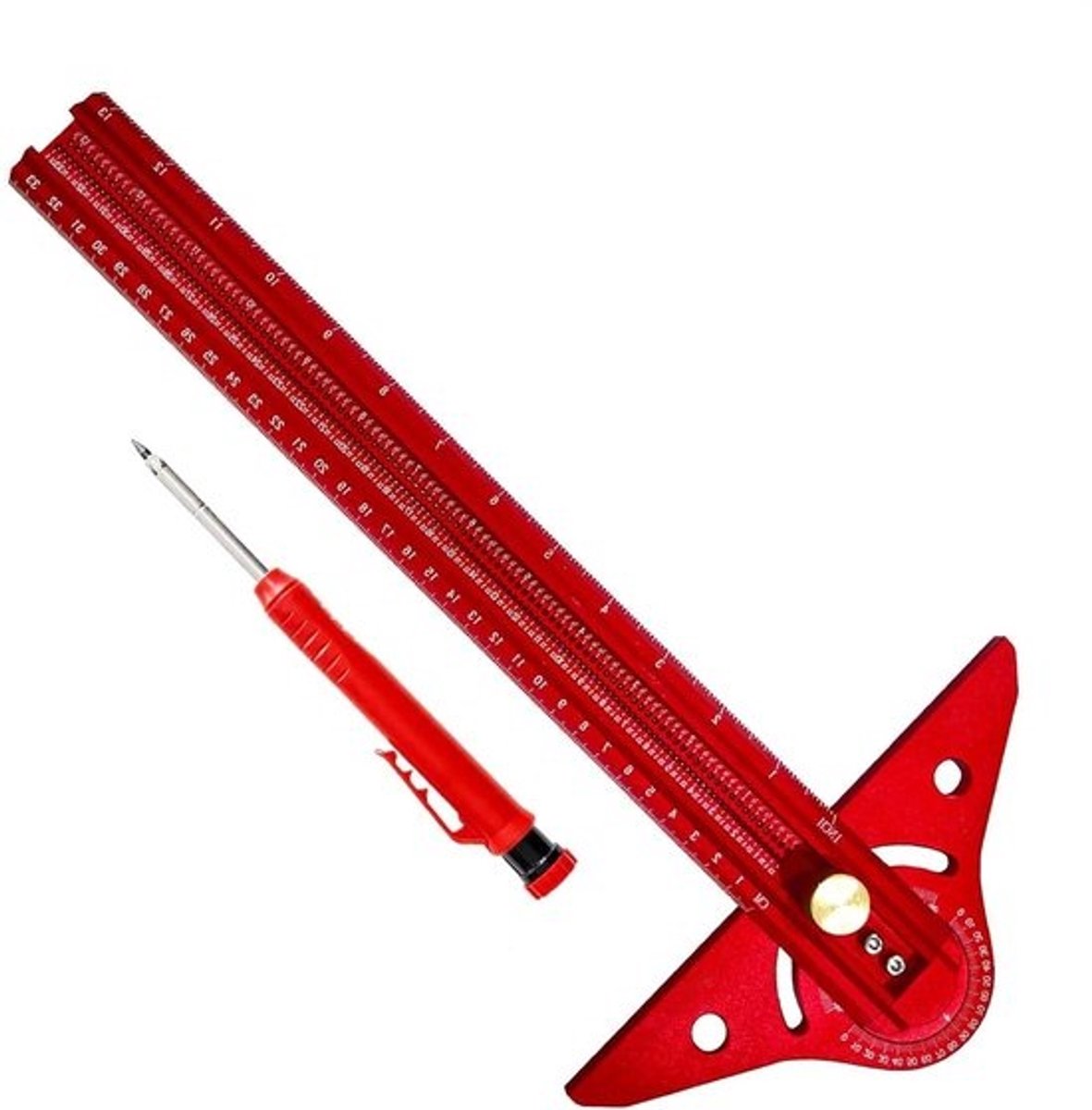 Houtbewerkingsliniaal Hoek - Meetgereedschap Timmeren - Precisie Markeren - Verstelbare T-Vorm - 38x10 cm - Aluminium