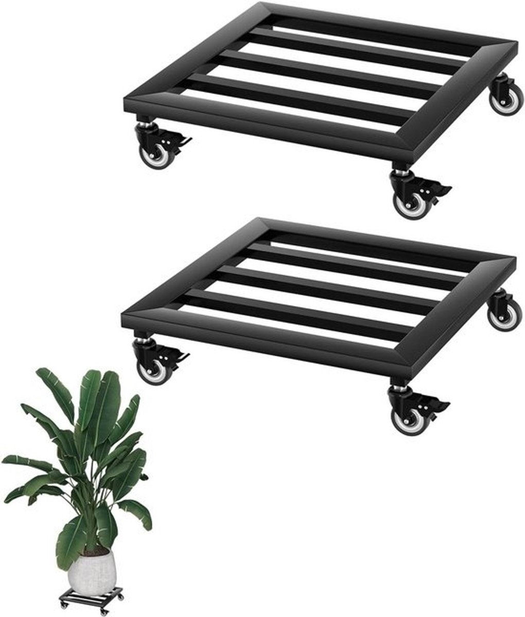 Plantenrollers Set - Bloempotonderzetters Trolley - Planten Verplaatsen - Afsluitbare Wielen - 30 cm - Zwart