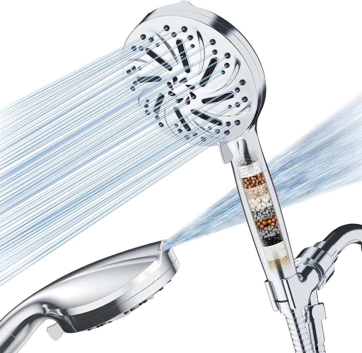 Dailygoods- Filterdouchekop 15 standen - Waterbesparend tot 50% - Verwijdert kalk/chloor - Inclusief 1,5m slang - Zacht gefilterd water - Voor gevoeli