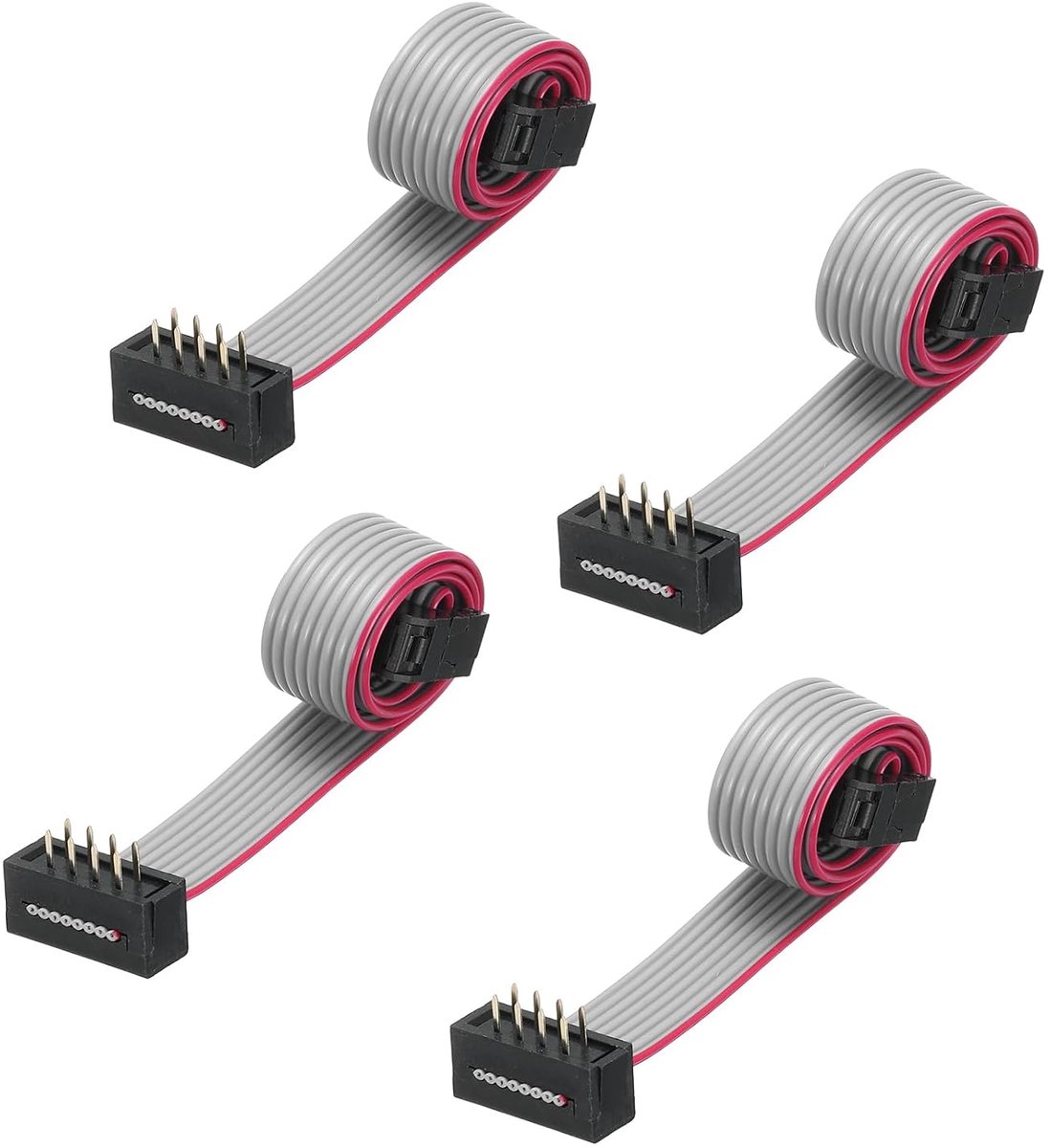 Platte lintkabel IDC, FC/FD-stekker, type A, 8-polig, 2,54 mm, lengte 0,2 m, grijs, 4 stuks