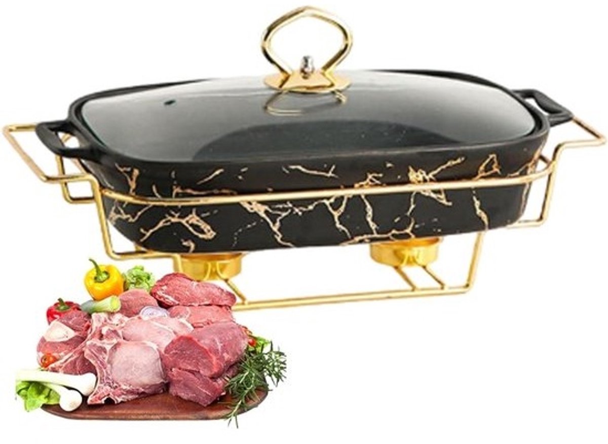Warmhoudplaat Serveerschalen - Buffetverwarmer Kookgerei - Feestelijke Buffetten - Geoptimaliseerd Dekselontwerp - 34.5 cm - Zwart